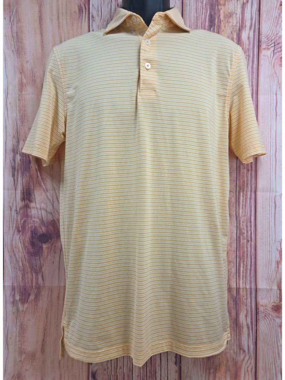 Southern Tide Mens Striped Polo Shirt Small Brrr Cooling Nylon/Spandex Yellow/Wh